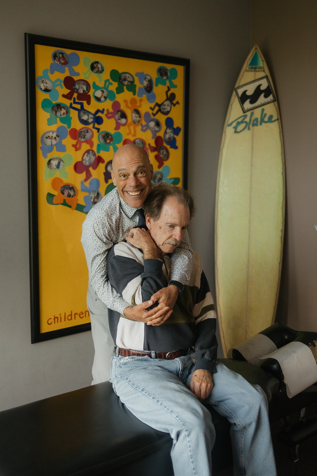 A seated shoulder adjustment at DeMoss Chiropractic, Newport Beach