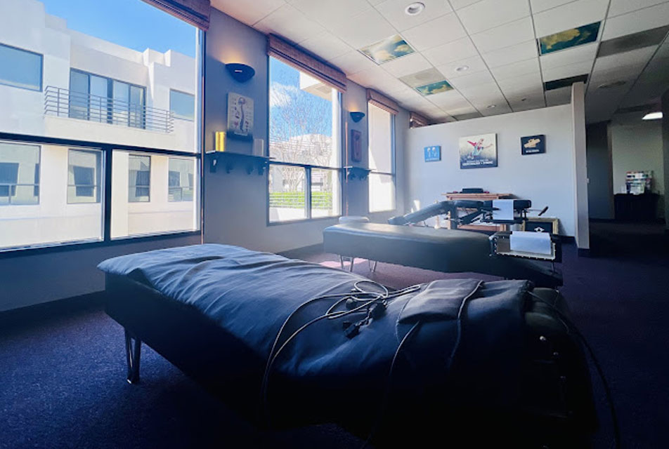 An adjusting room at DeMoss Chiropractic, Newport Beach
